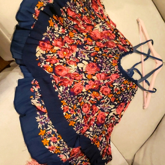 Free people whimsical halter back top size medium blue multicolor - Picture 1 of 3